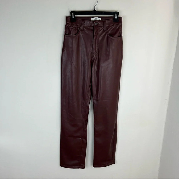 Abercrombie and Fitch The 90s Straight Ultra High Rise Leather Pant Brown 27 / 4 - Picture 4 of 6